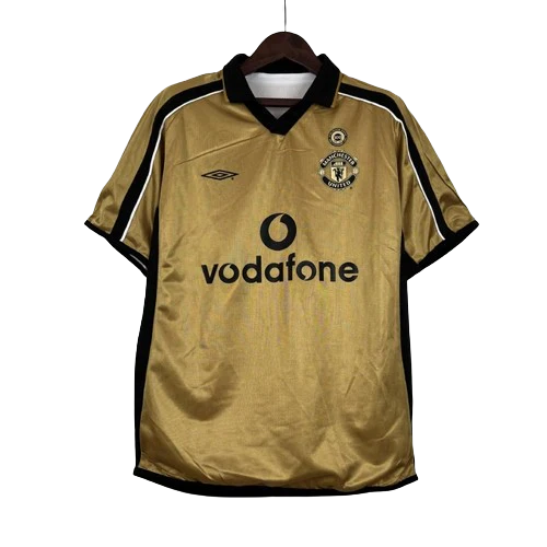 Camisa Dupla Face Retrô Manchester United Umbro 2001/02 100 Anos Masculina Branca e Preta ou Dourada